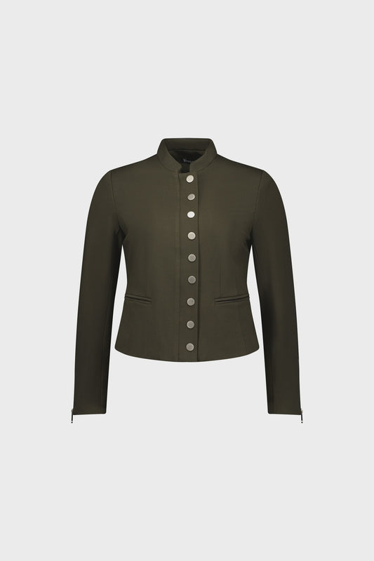 Vassalli- Zip Up Military Style Lined Jacket with Button Detail