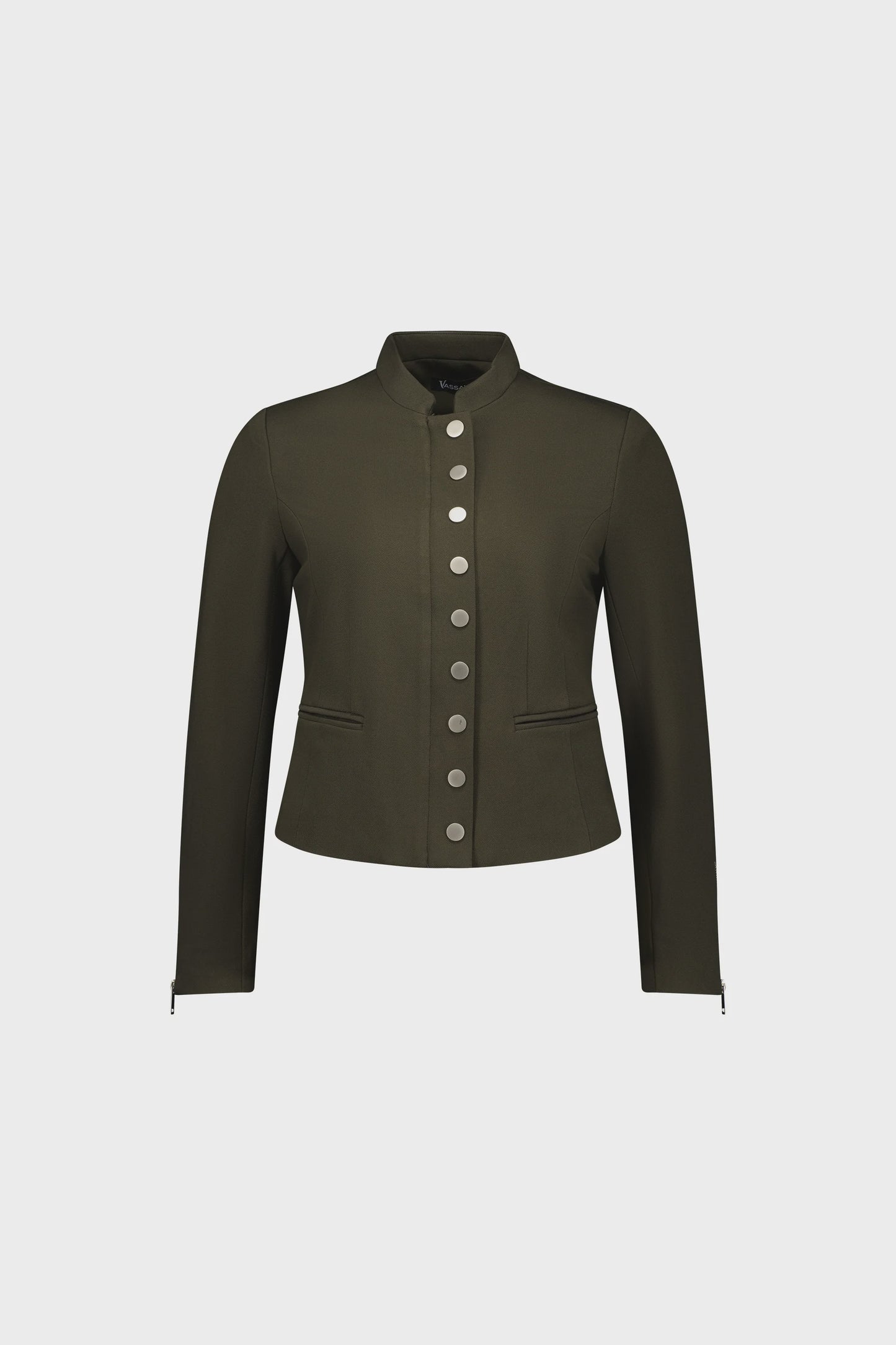 Vassalli- Zip Up Military Style Lined Jacket with Button Detail