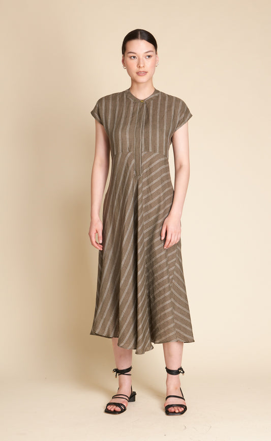 Siren- Olive Stripe Vionnet Dress
