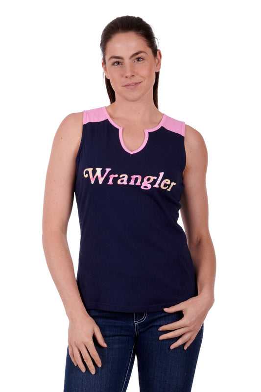Wrangler- Womans Harmony Tank- Navy/Pink