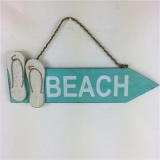 Sign - Wooden Arrow Beach or Bach with Jandal